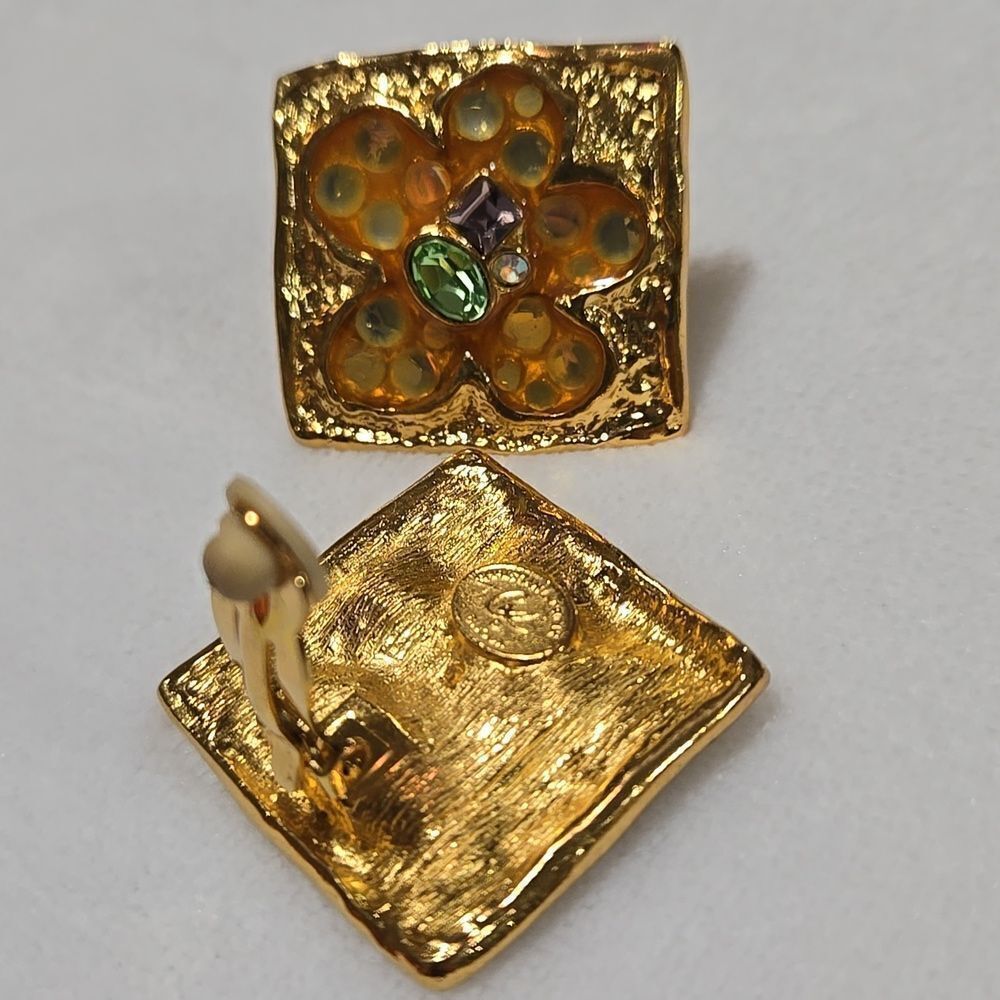 Christian Lacroix Resin & Crystal Floral Clip-on Earrings